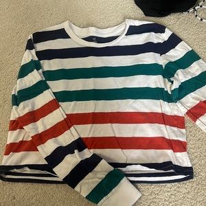 Cropped long sleeve striped tee